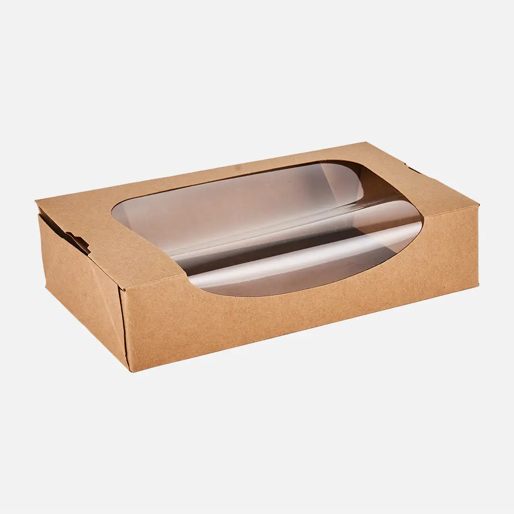 Disposable take out box with window